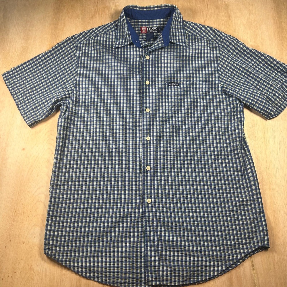 Chaps Ralph Lauren Mens Vintage Seersucker Plaid Short Sleeve Button Down Shirt